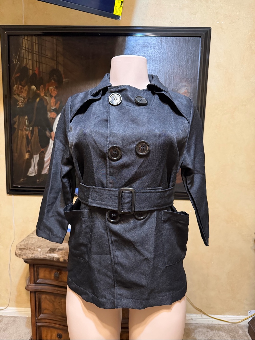 Melissa & Doug Black Double-Breasted Kids Trench Coat with Belt